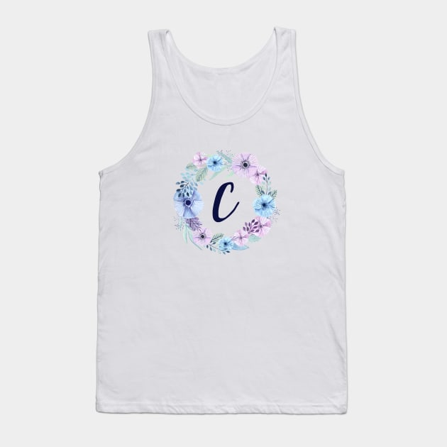 Floral Monogram C Icy Winter Blossoms Tank Top by floralmonogram